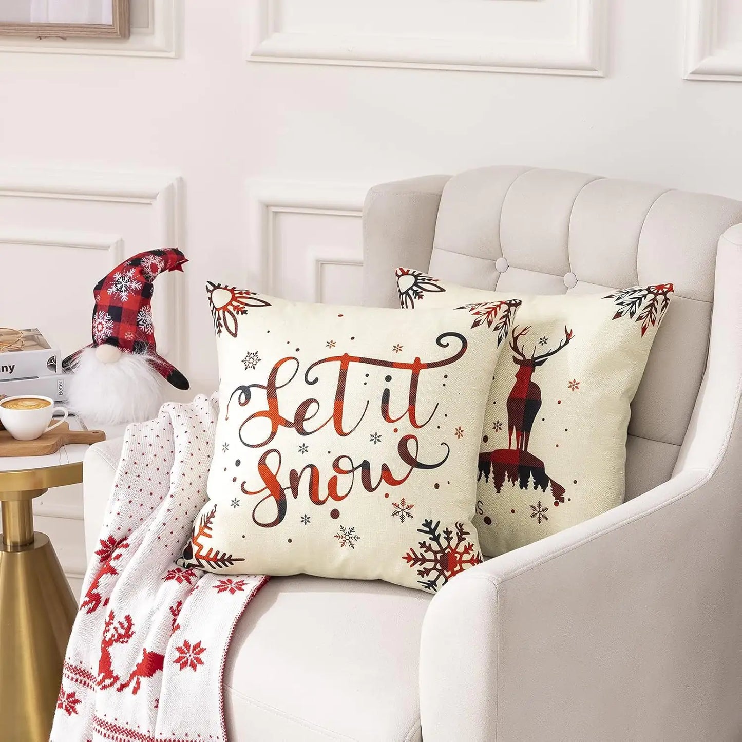 4 Pack Christmas Pillow Covers 18X18 Inch Linen Holiday Decorative Throw Pillow Covers for Sofa, Couch, Outdoor, Farmhouse and Home Christmas Decor